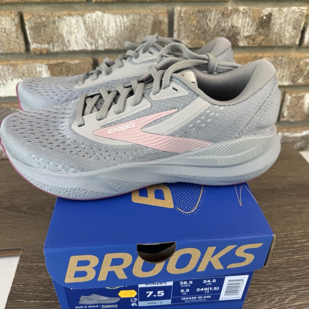 Brooks Adrenaline GTS 24 Women's Running Shoes Sz 7.5D Wide Gray Pink 1204261